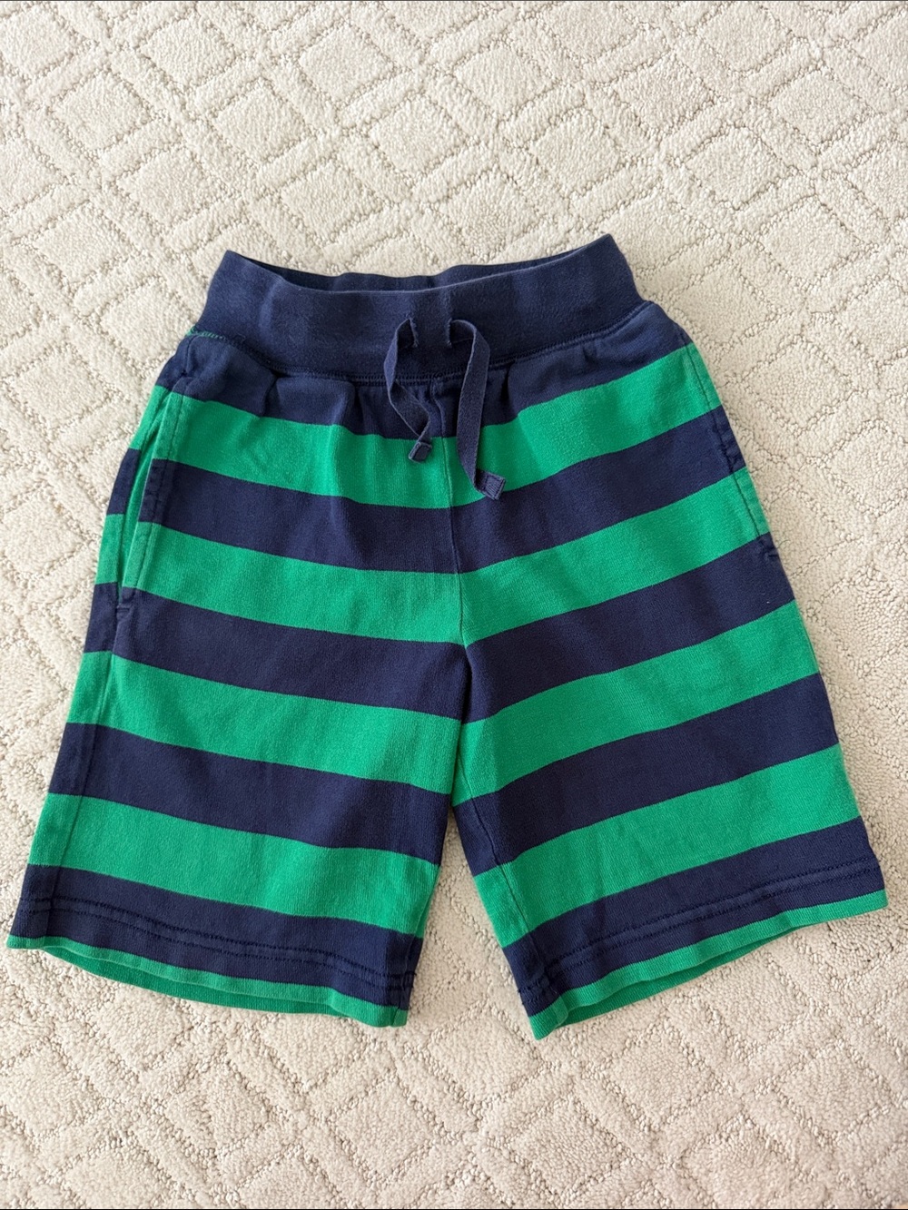Hanna Andersson Navy and Green Striped Pull-On Shorts